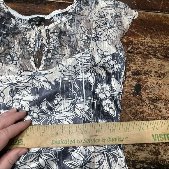 Komarov Crinkle Floral Sleeveless Dress Lace Insert Watercolor Keyhole Medium‎ - Picture 6 of 8